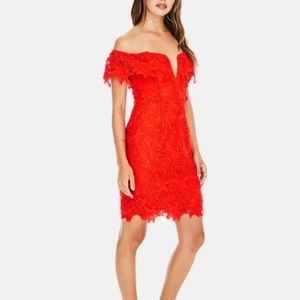 Elegant Red Lace Off-Shoulder Dress